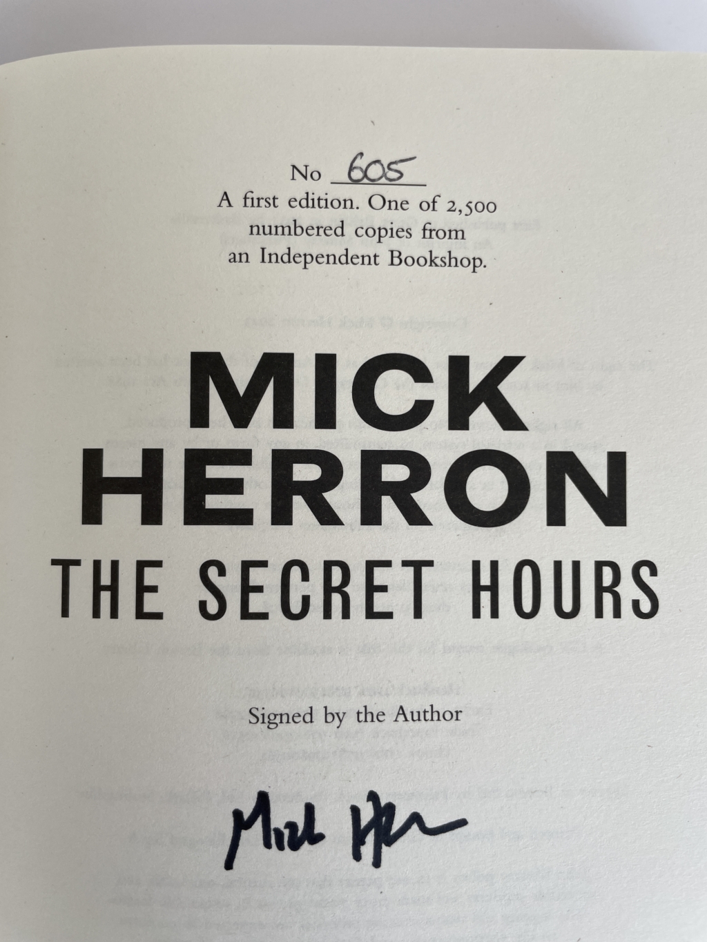 mick herron the secret hours signed 1st 2