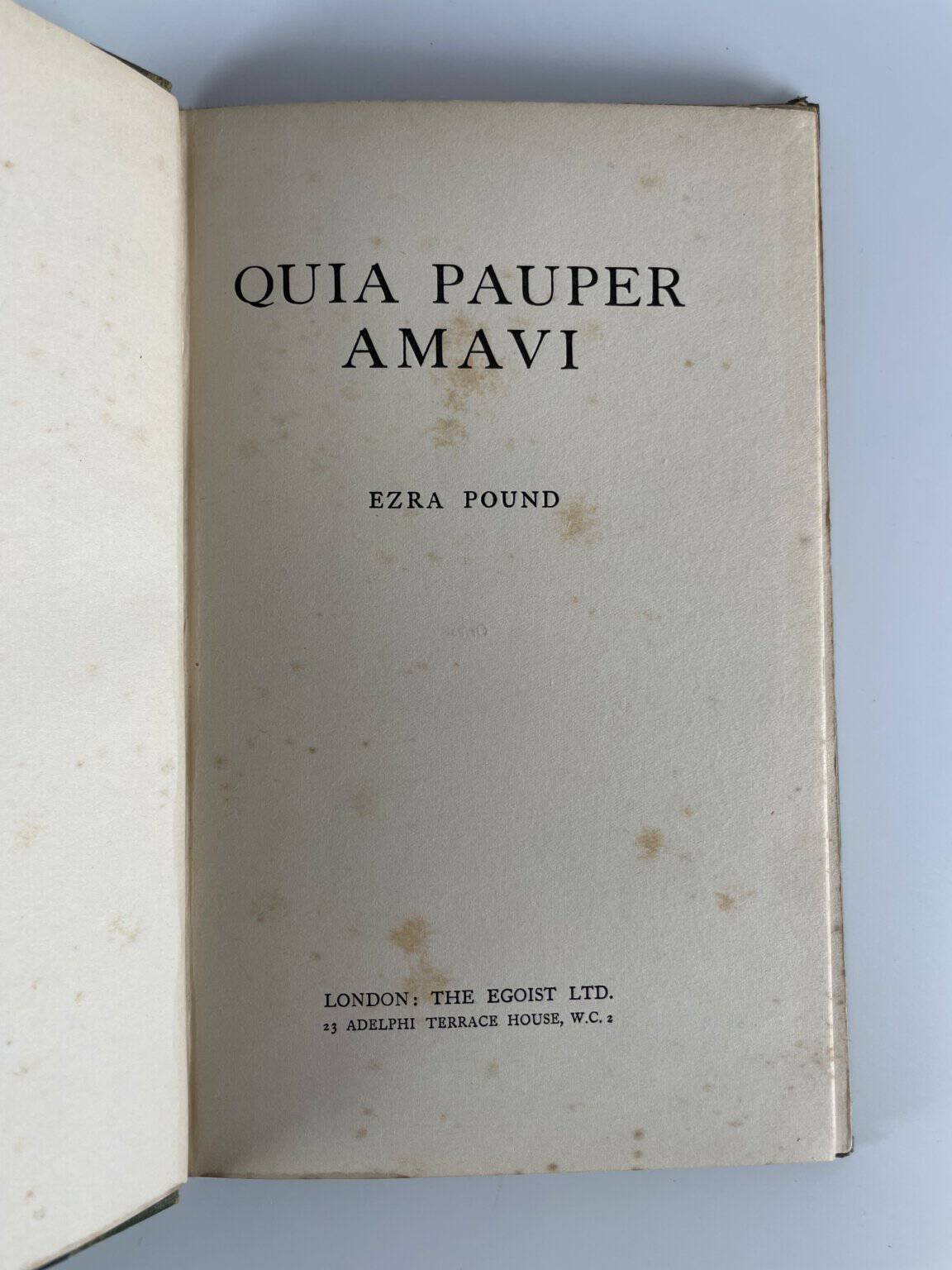 ezra pound quia pauper amavi first ed2