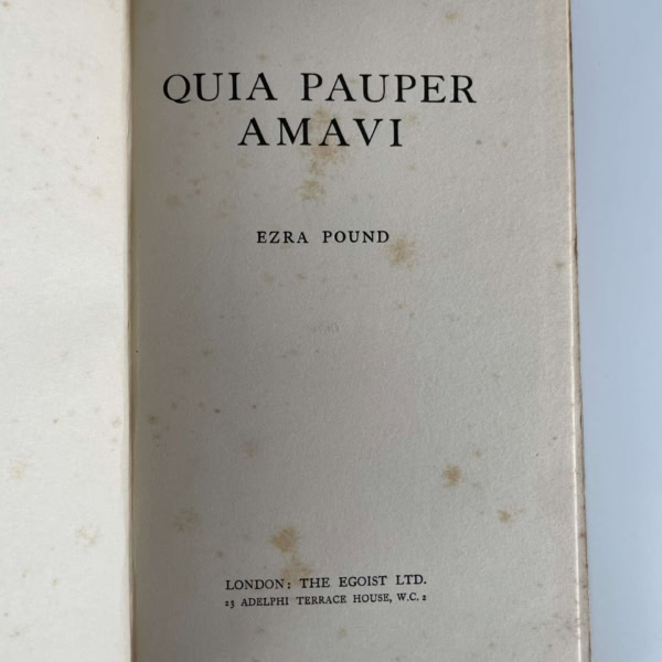 ezra pound quia pauper amavi first ed2