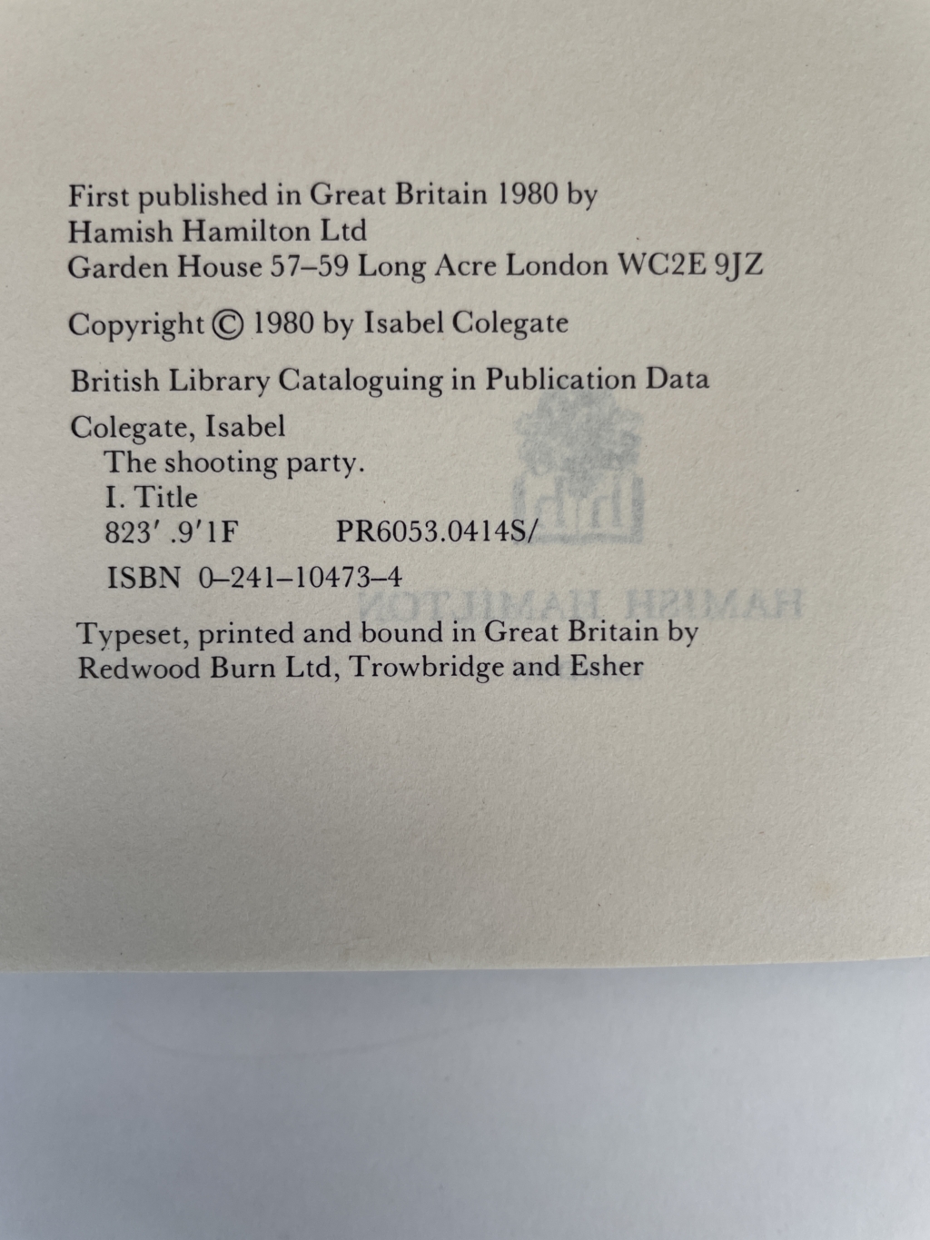 isabel colgate the shooting party first edition2