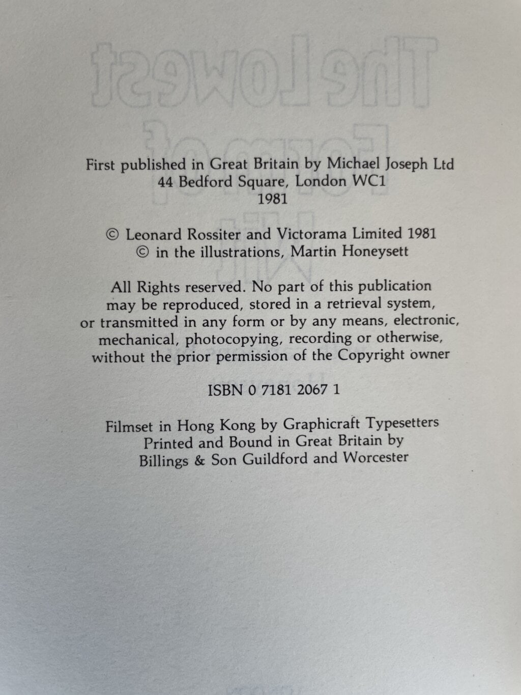 leonard rossiter the lowest for of wit first edi 2