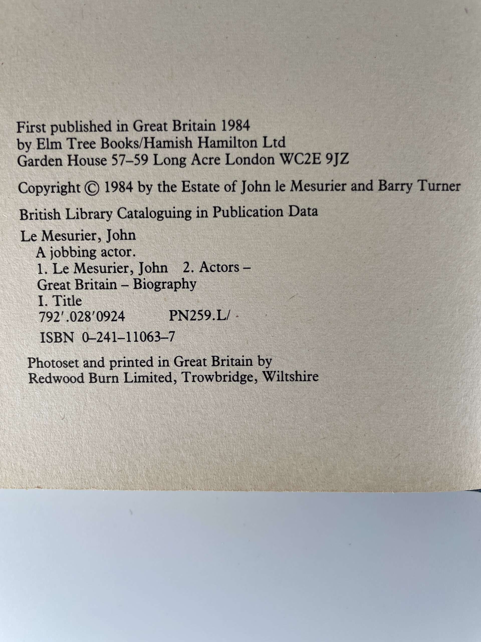 john le mesurier a jobbing actor first ed2