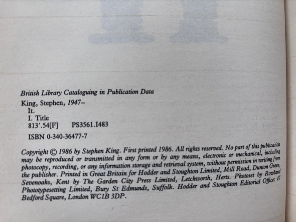 stephen king IT first uk edi 2