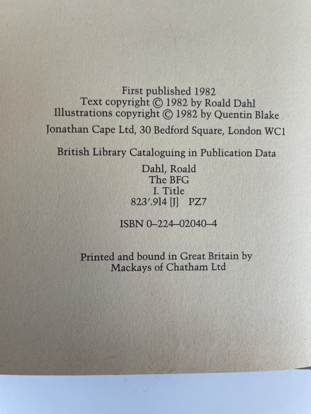 roald dahl the bfg first edition2