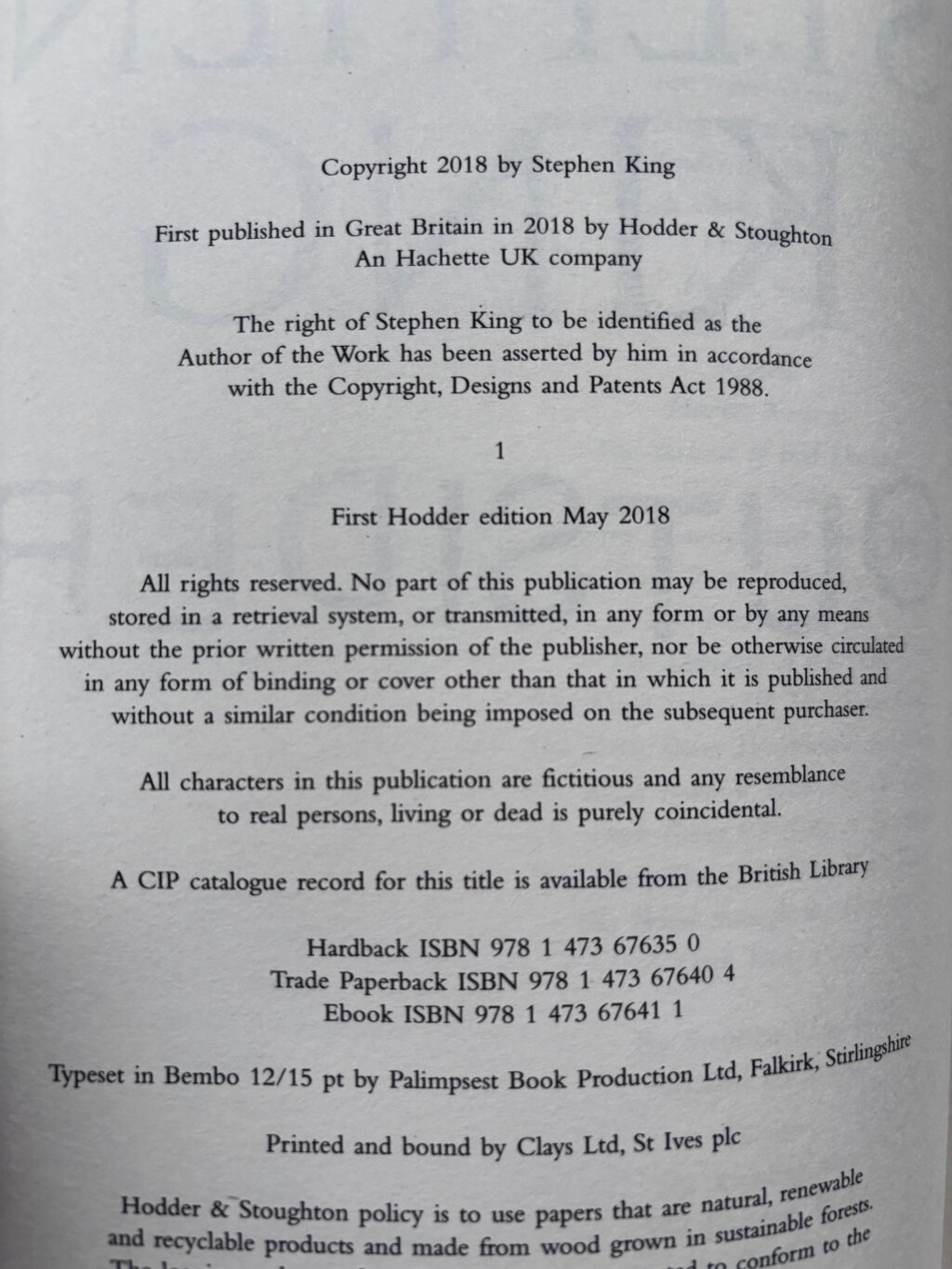 stephen king the outsider first uk edi 2