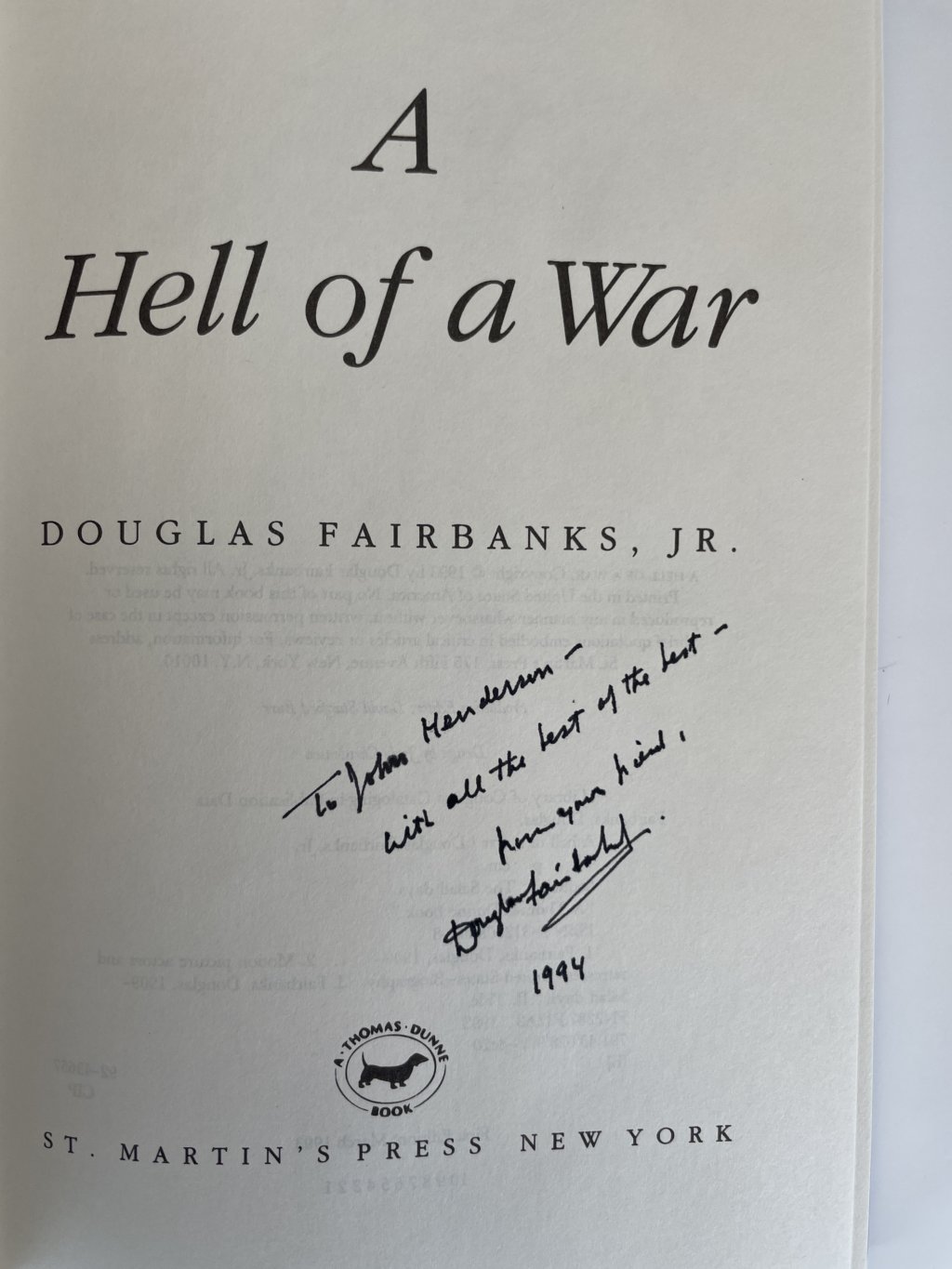 douglas fairbanks jr a hell of a war signed first2