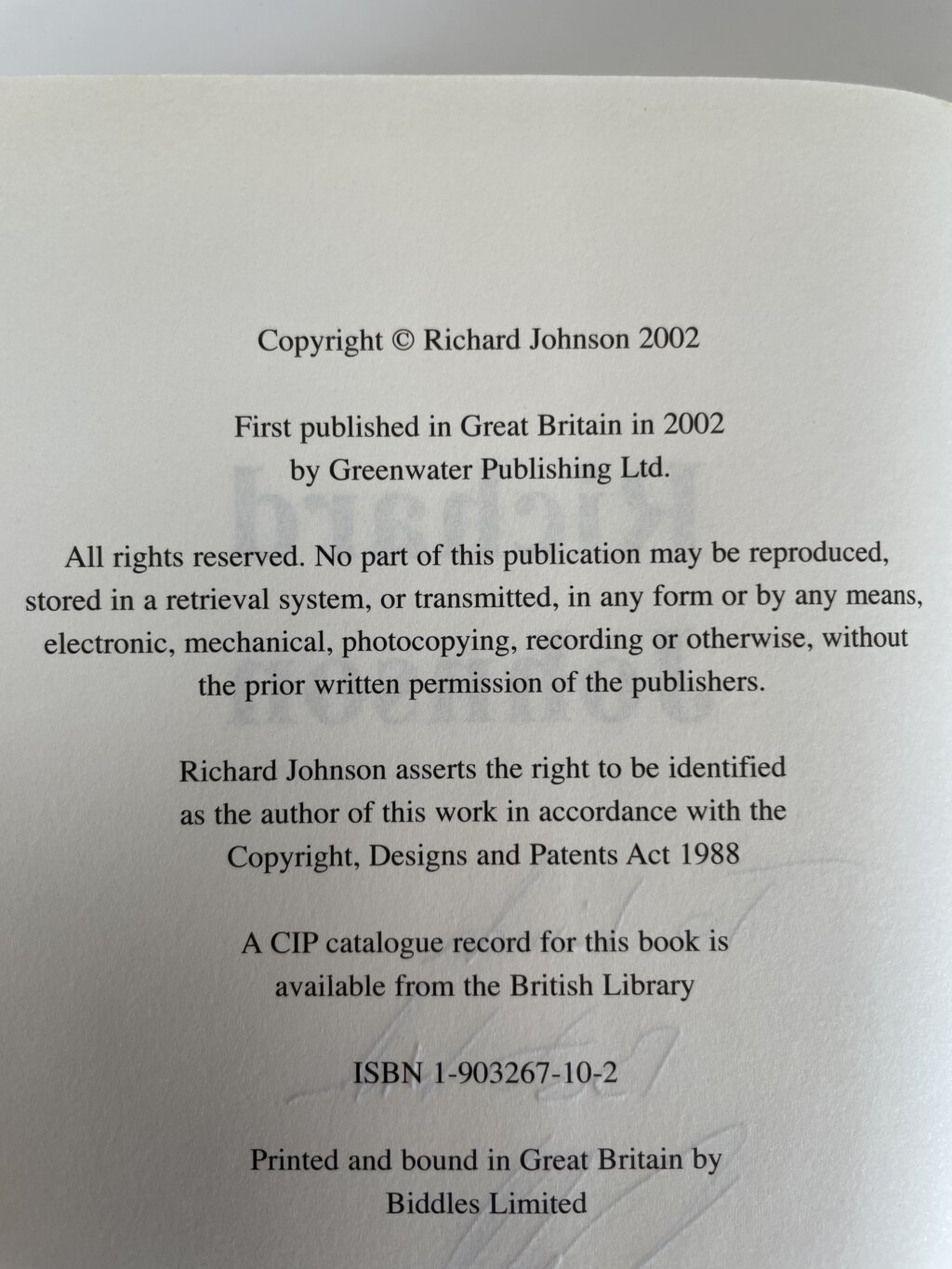 richard johnson out of the shadows signed first2