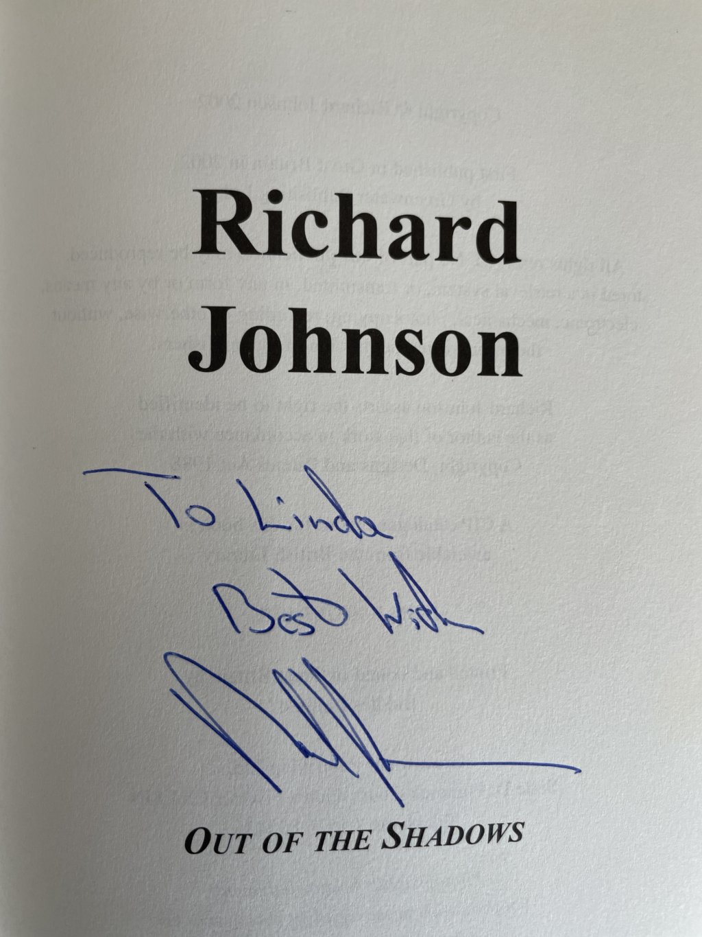 richard johnson out of the shadows signed first3