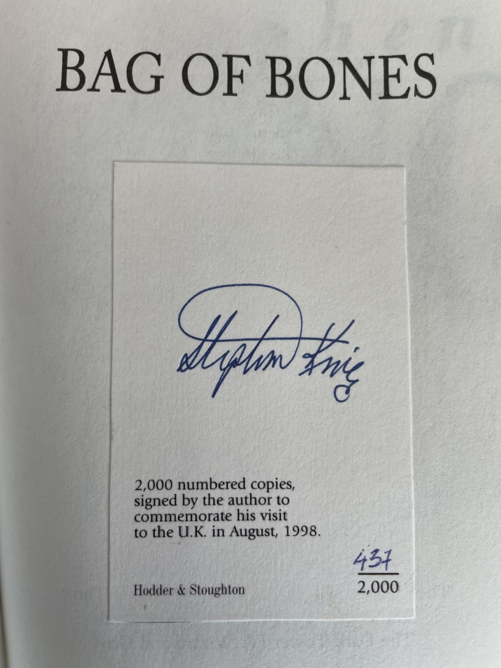 stephen king bag of bones signed first uk 1st 3