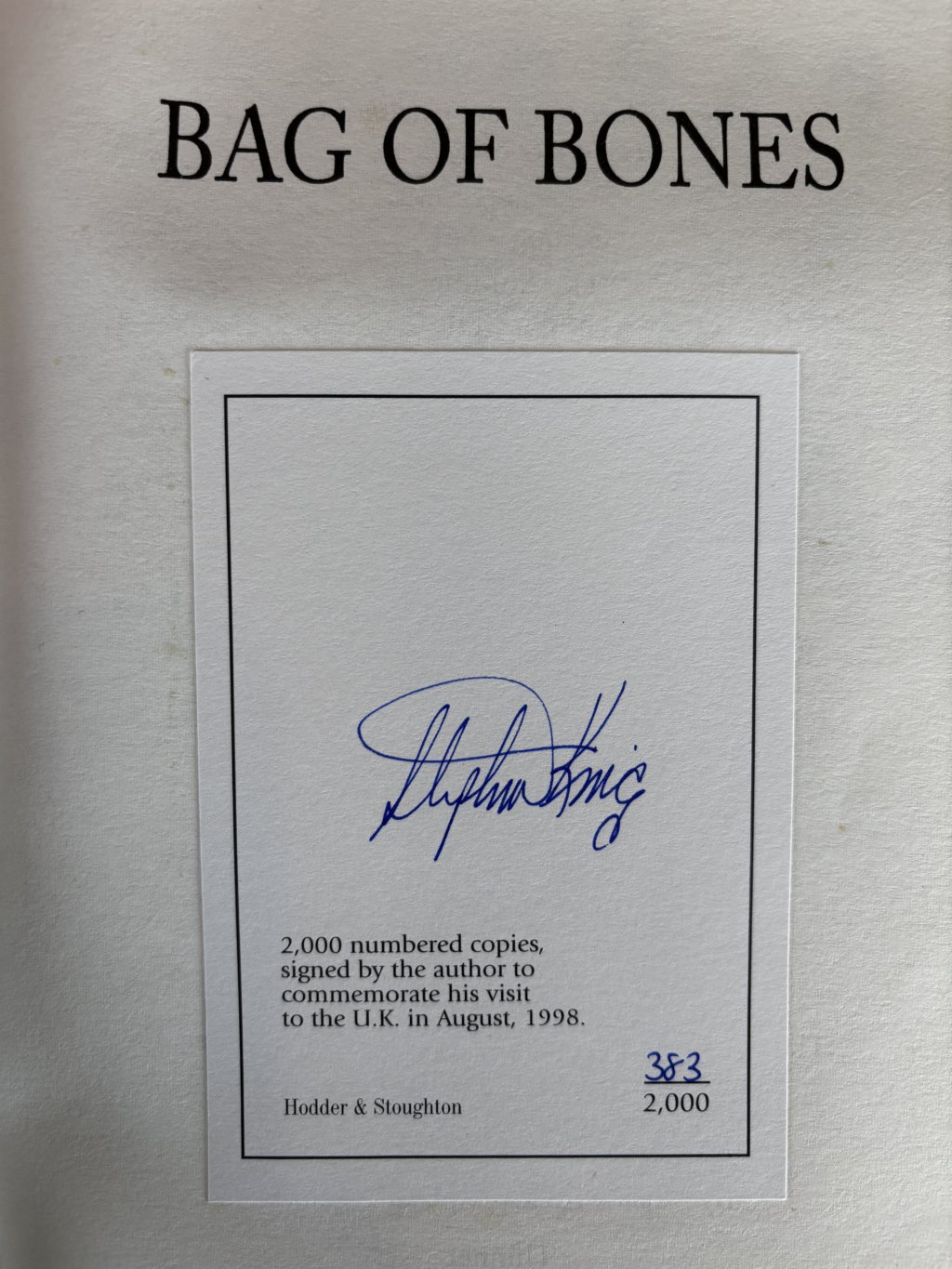 stephen king bag of bones signed first uk edi2