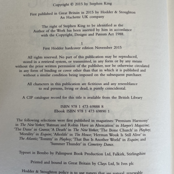 stephen king bazaar of bad dreams first uk 2