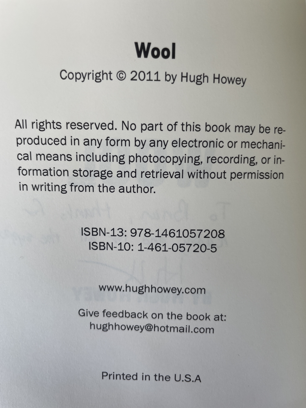 hugh howey wool signed 3