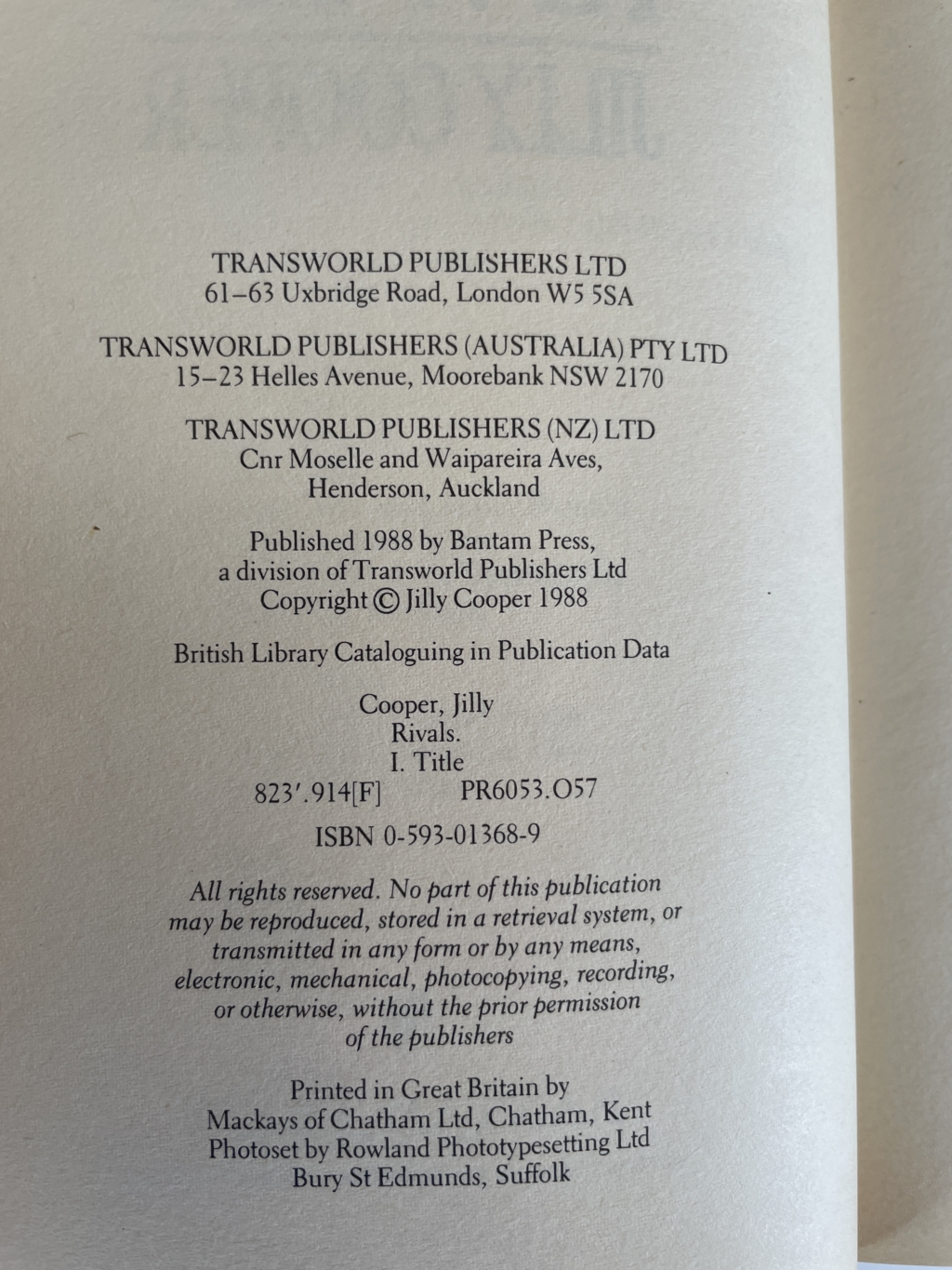 jilly cooper rivals first edition2