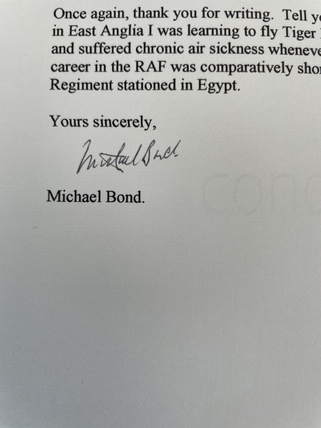 michael bond signed letter 2