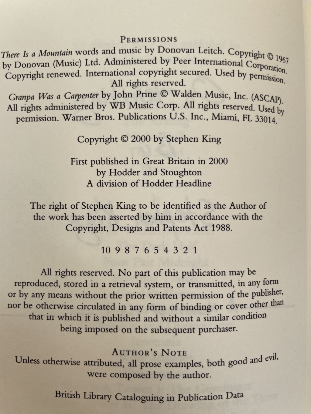 stephen king on writing first uk edi2