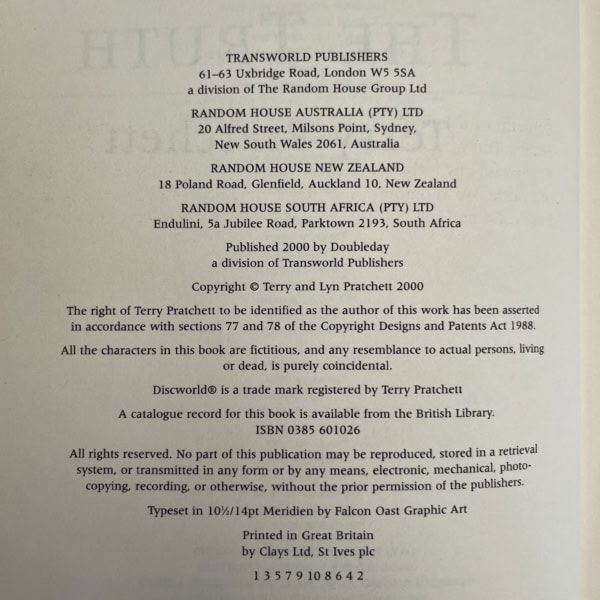 terry pratchett the truth first ed2