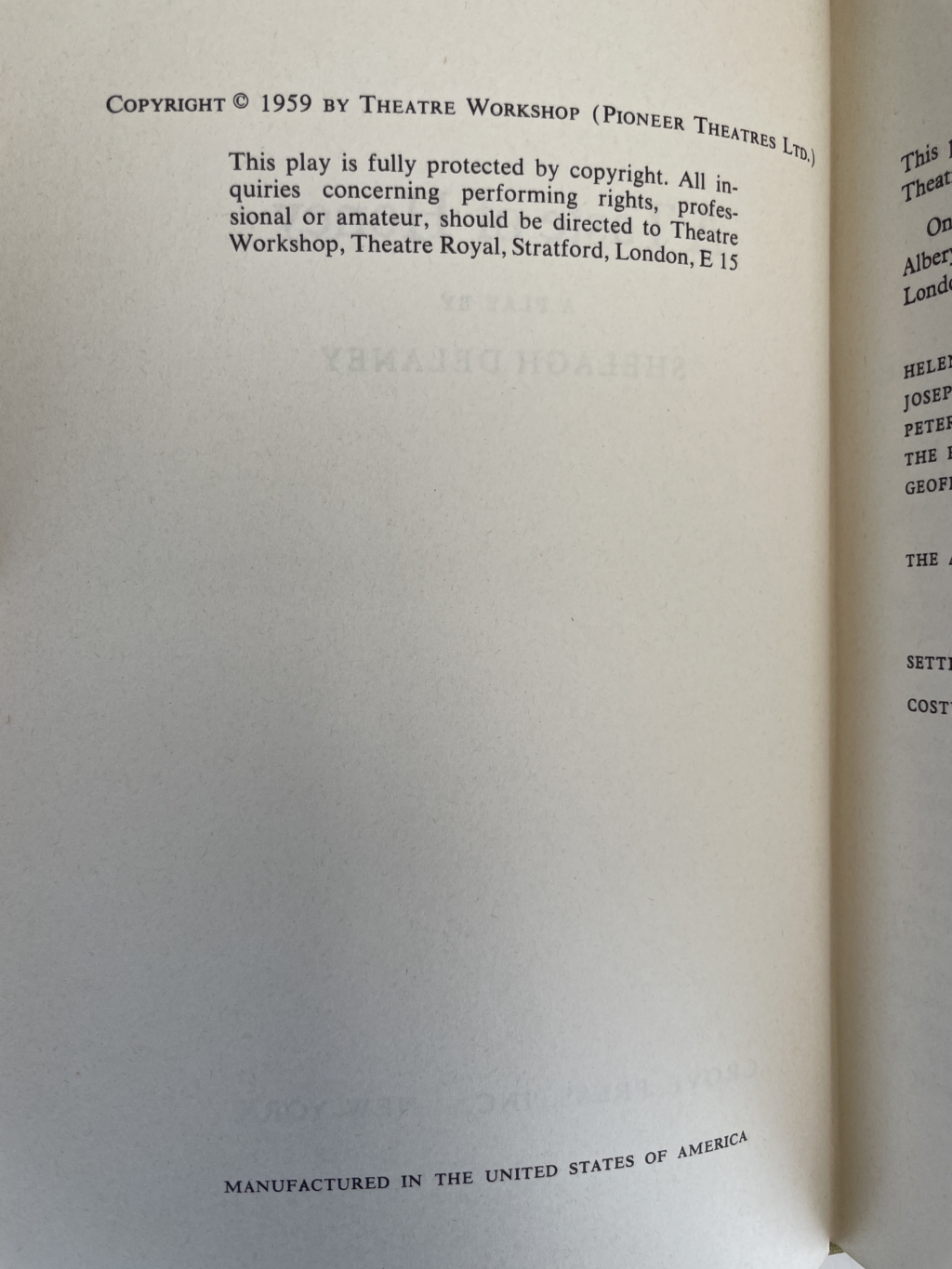 shelagh delaney a taste of honey first edition2