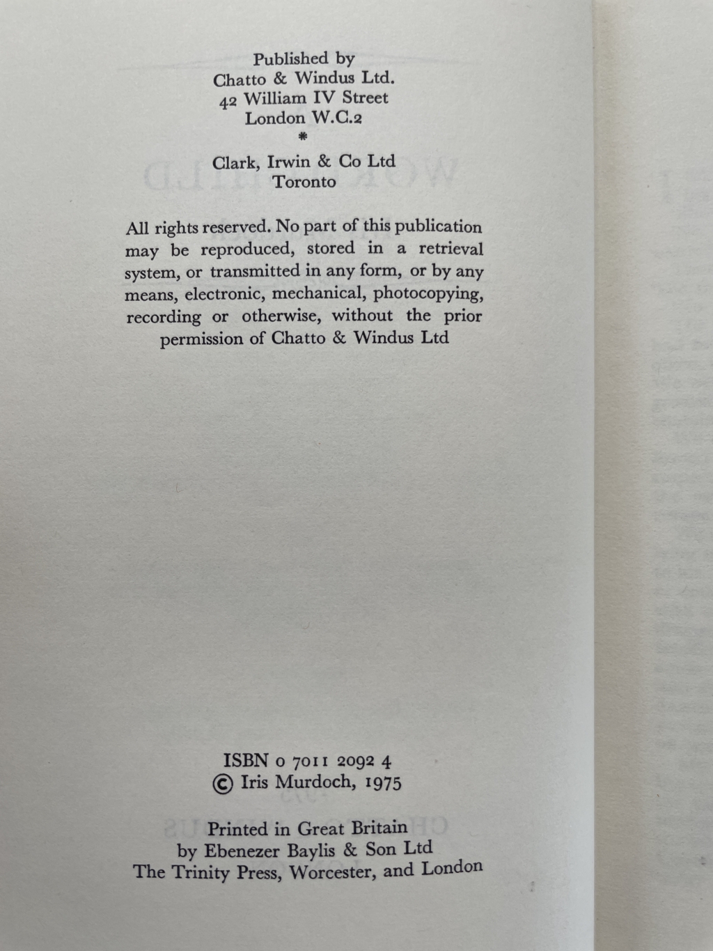 iris murdoch a word child first edi2