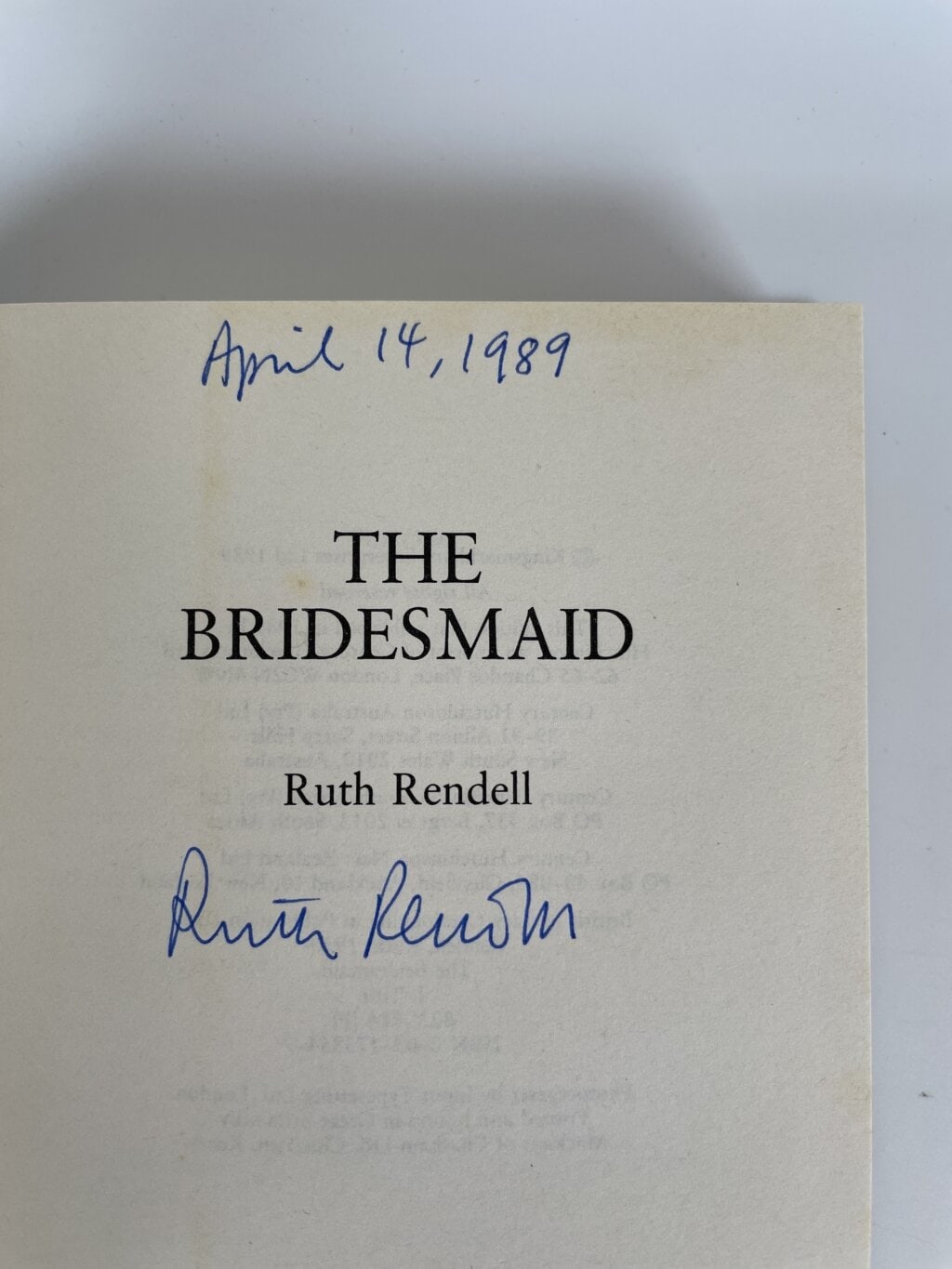 ruth rendell the bridesmaid signed first edition2