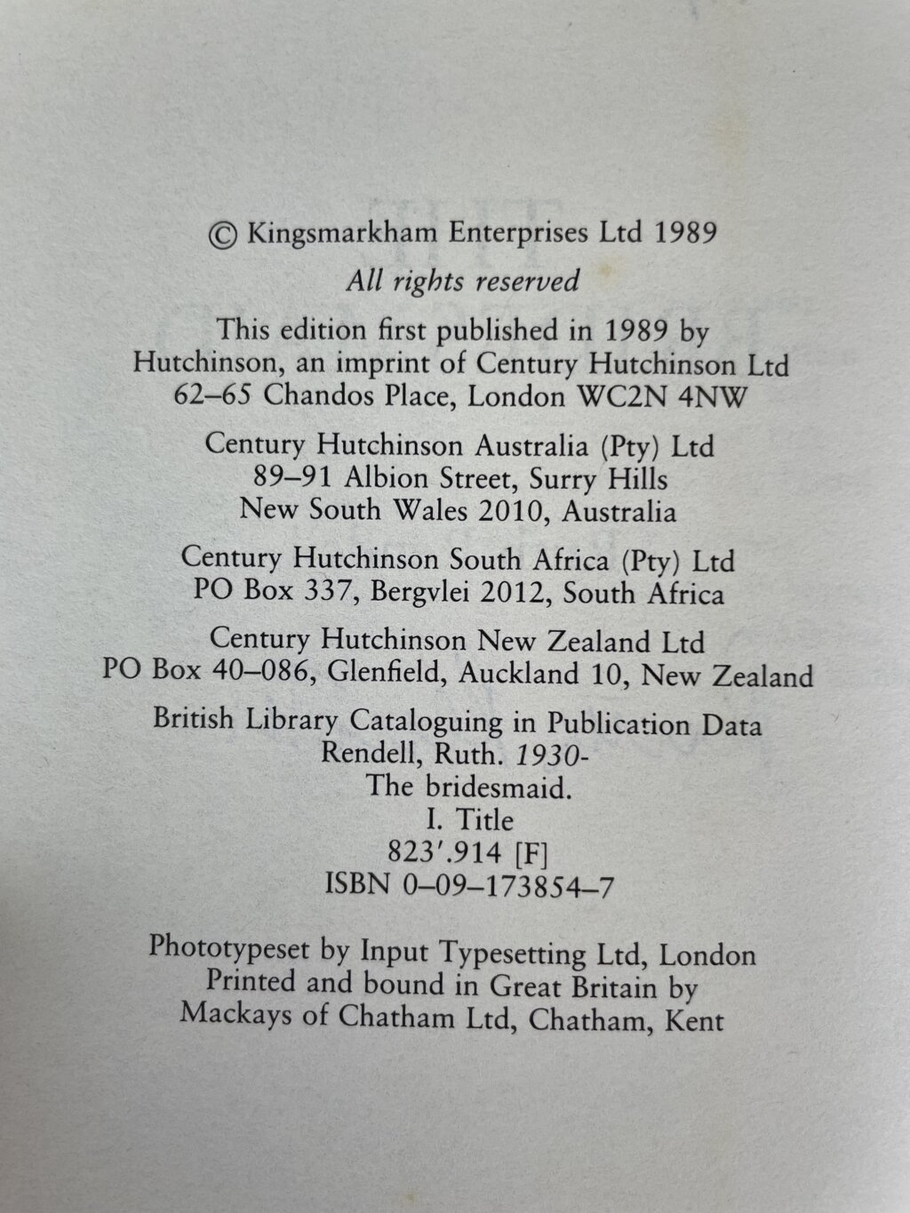 ruth rendell the bridesmaid signed first edition3