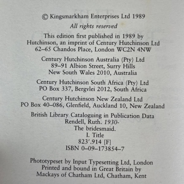ruth rendell the bridesmaid signed first edition3