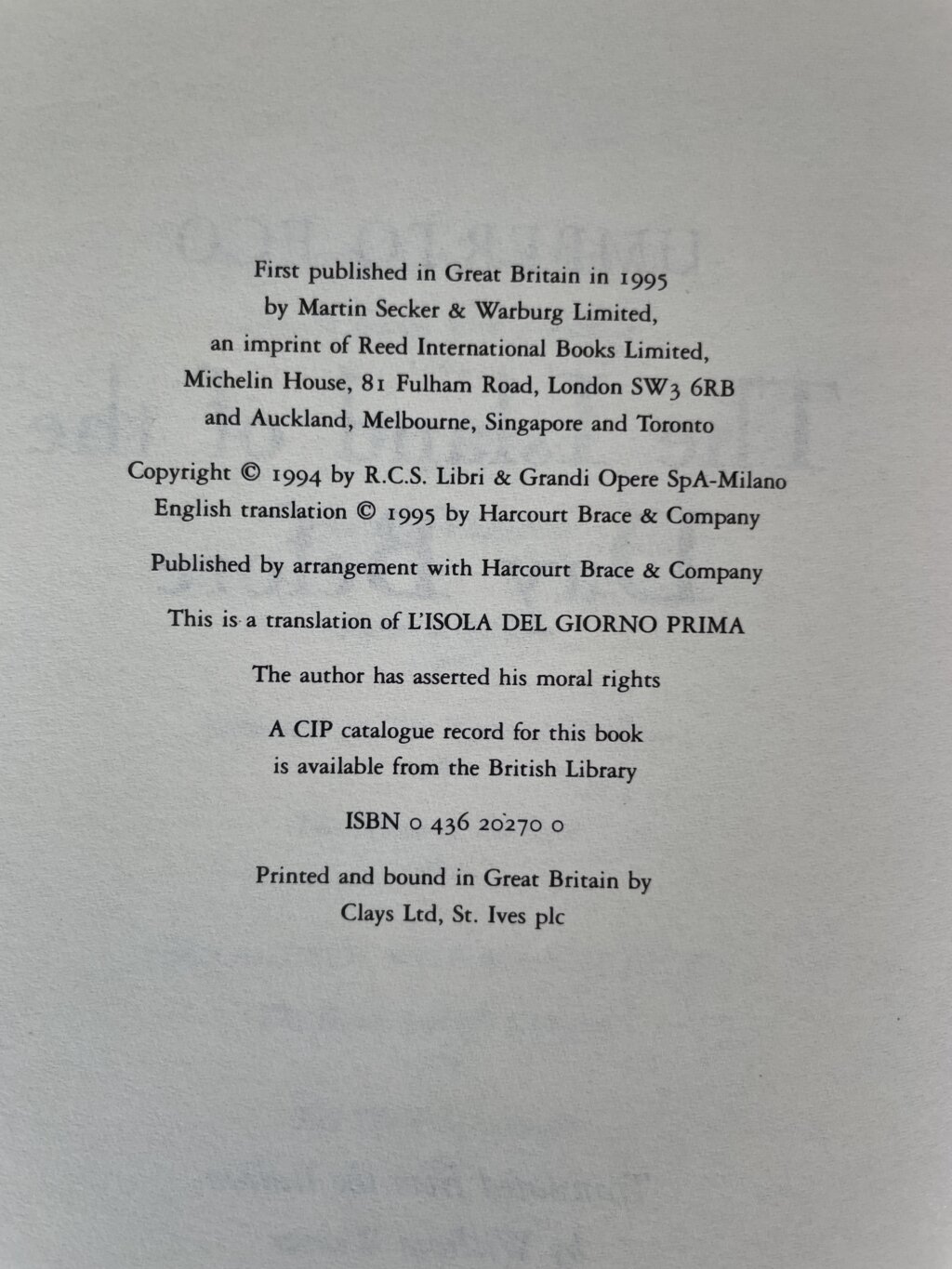 umberto eco the island of the day before first edition2