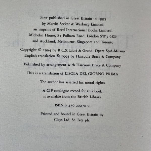 umberto eco the island of the day before first edition2