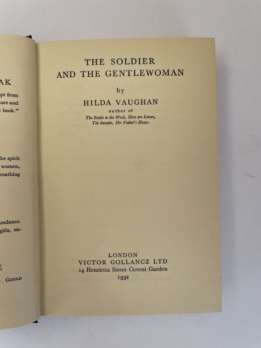 hilda vaughan the soldier and the gentlewoman first ed2