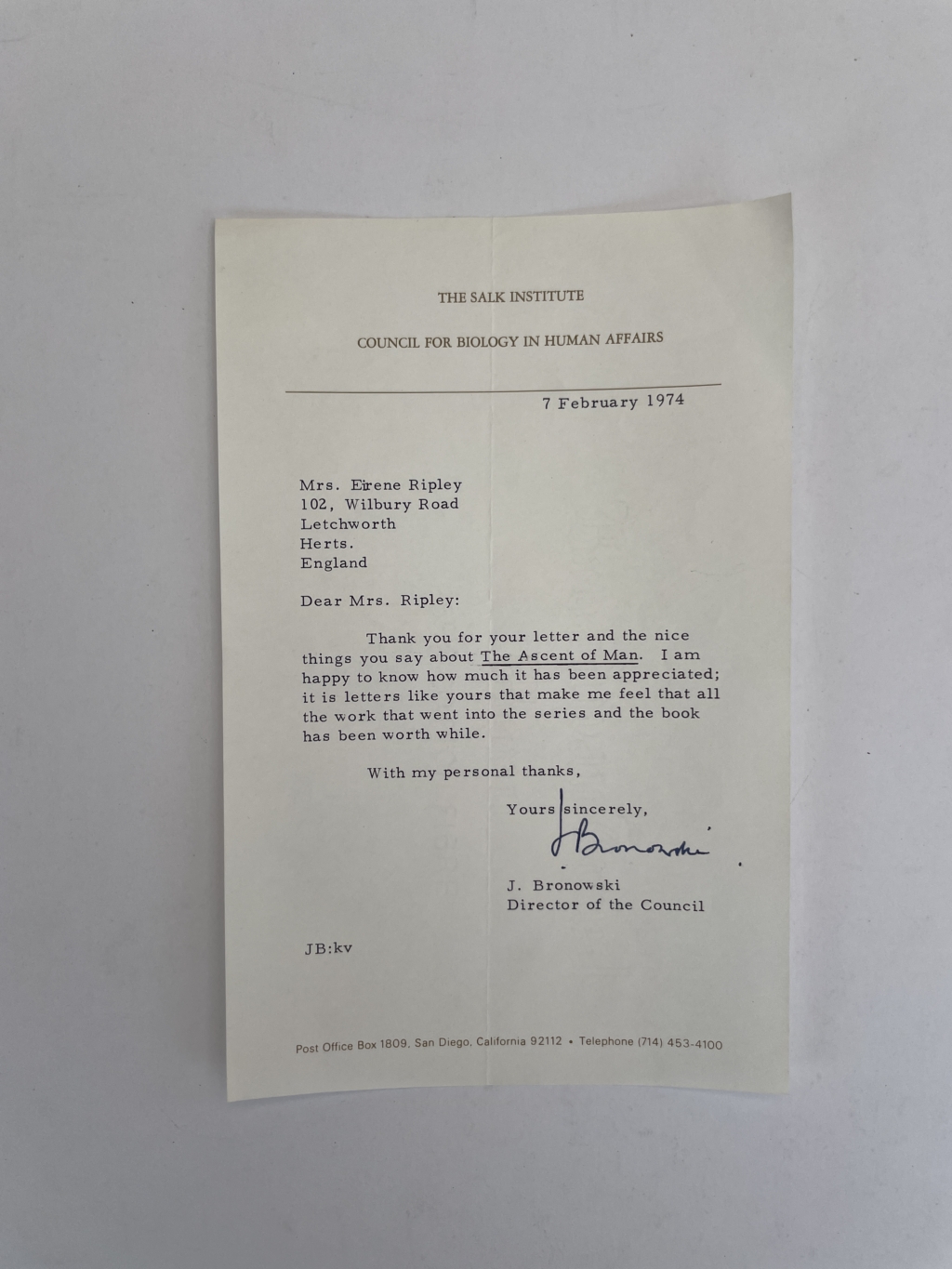 j bronowski the ascent of man with signed letter 5