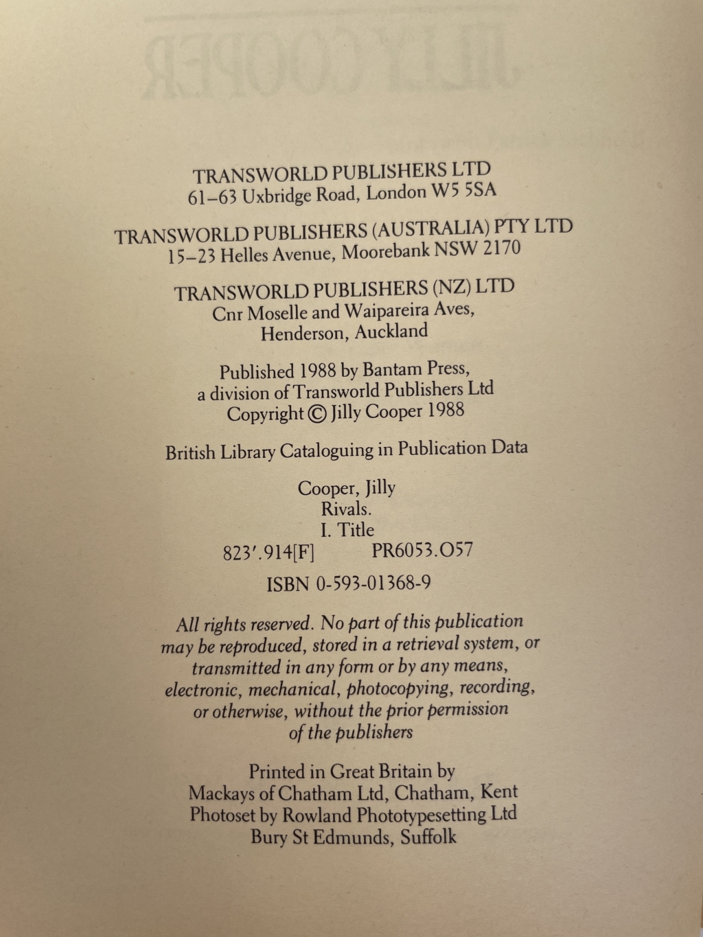 jilly cooper rivals first with letter 3