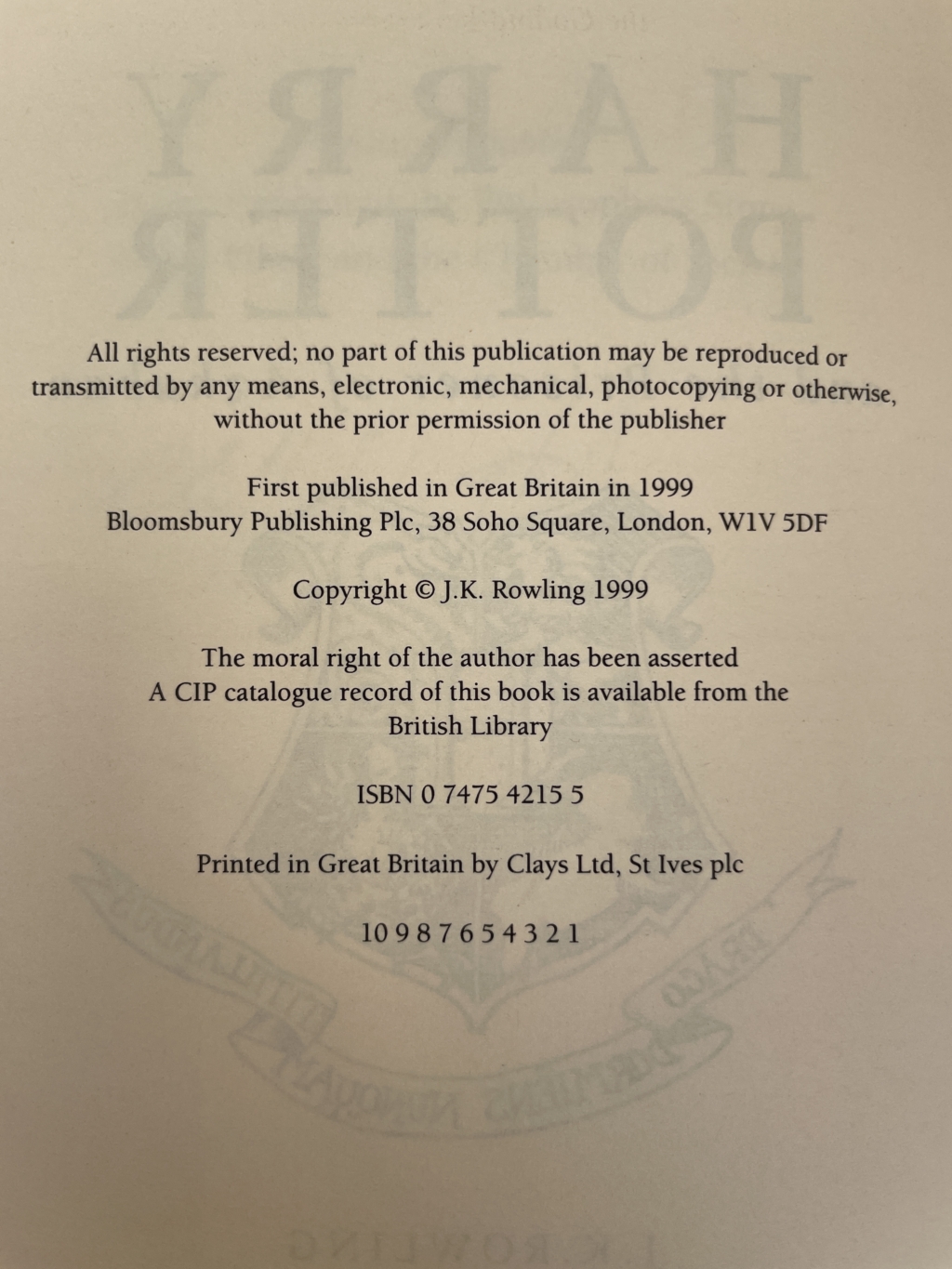 jk rowling hpatpoa signed by cliff wright first 3