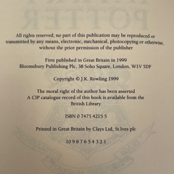 jk rowling hpatpoa signed by cliff wright first 3