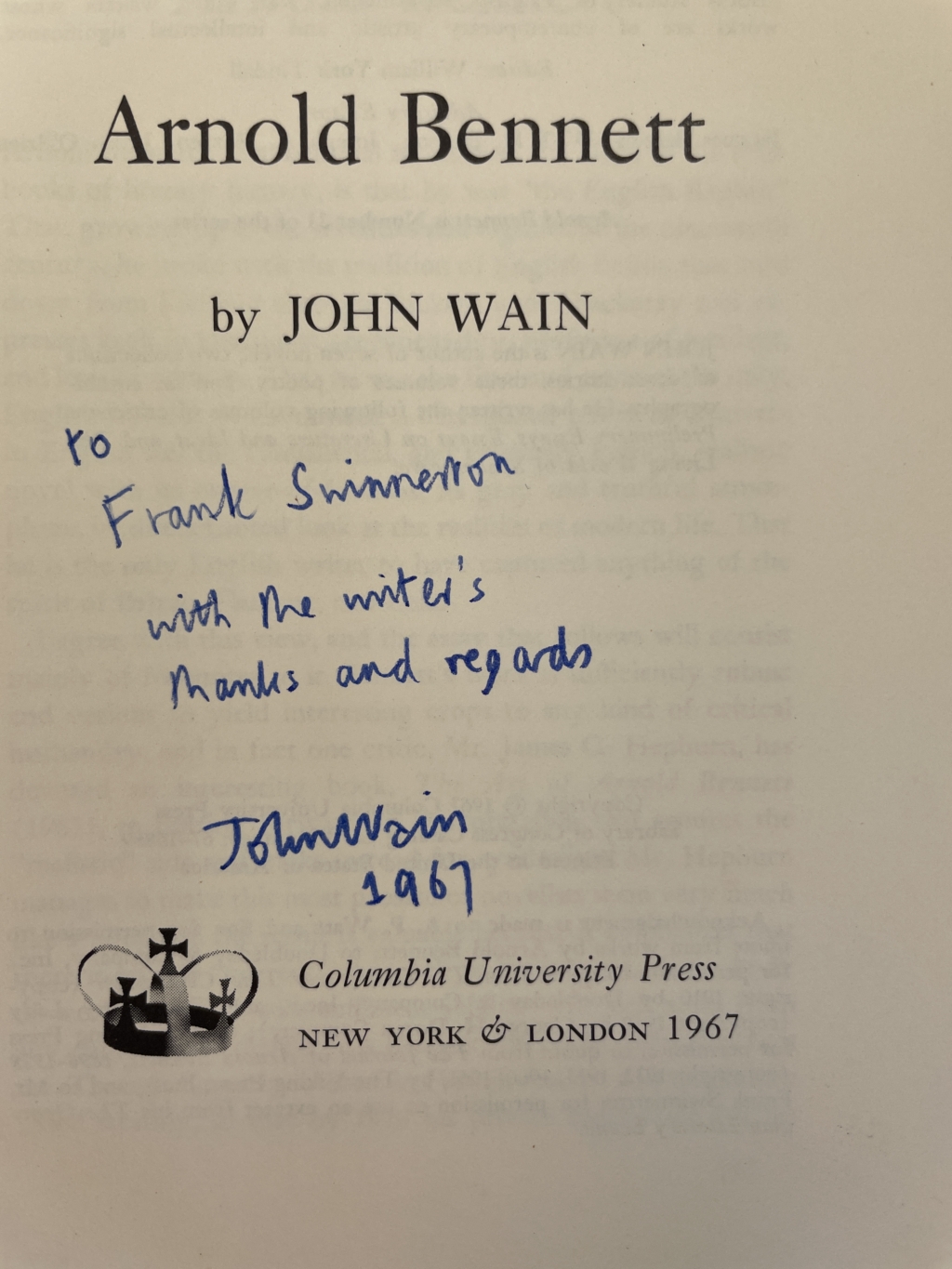 john wain arnold bennett signed 2