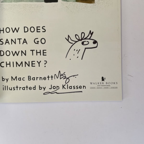 mac barnett how does santa go down the chimney signed doodled 2