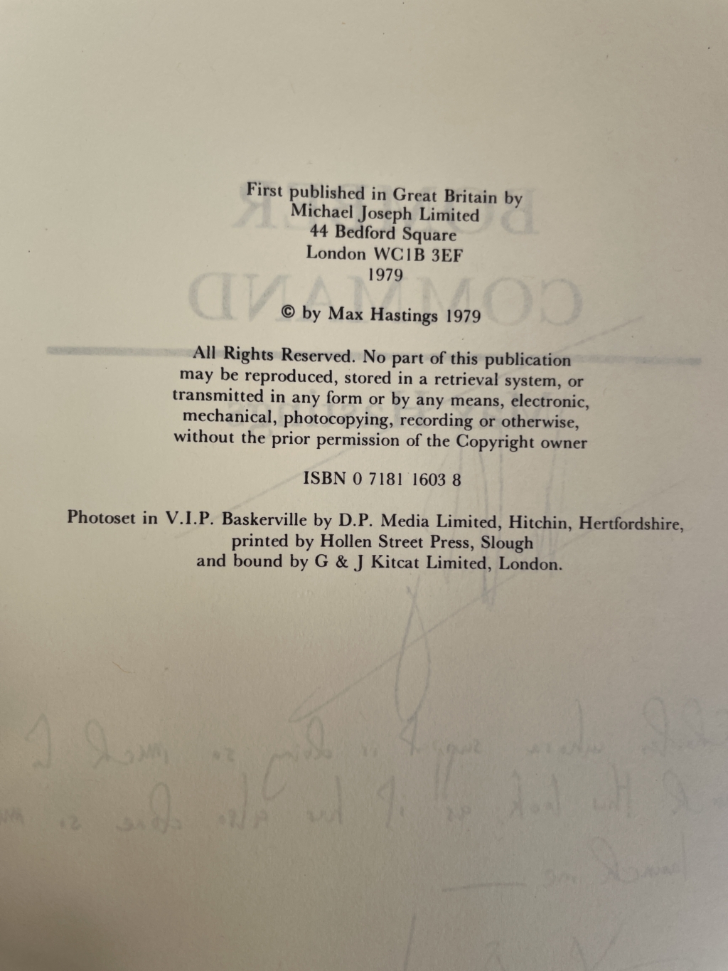 max hastings bomber command signed first edition3