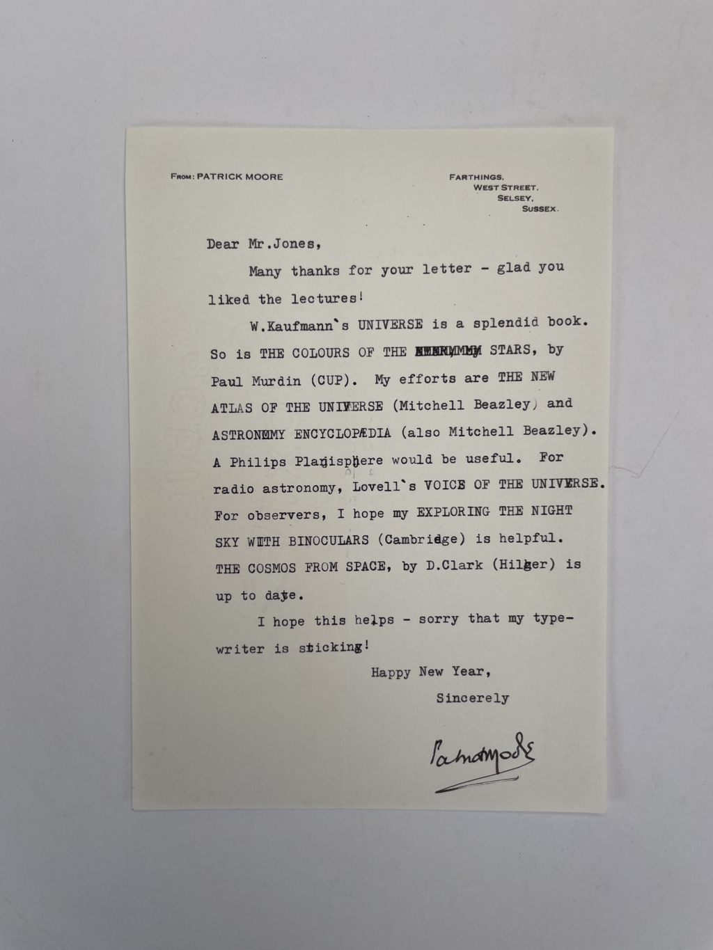 patrick moore exploring the night sky with signed letter first5