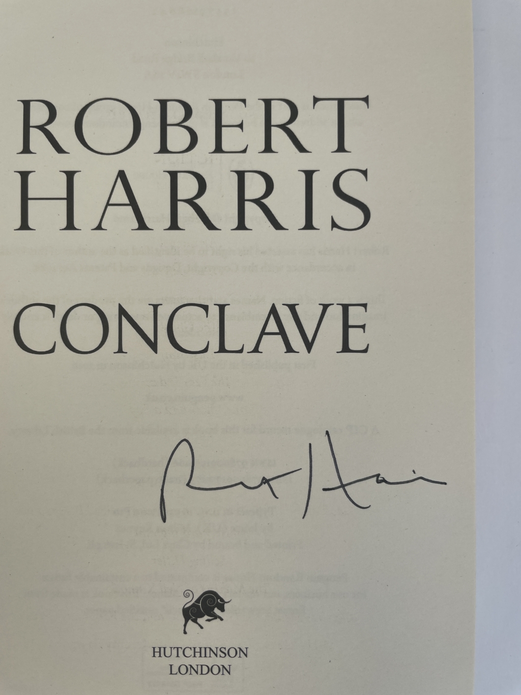 robert harris conclave signed first ed 2