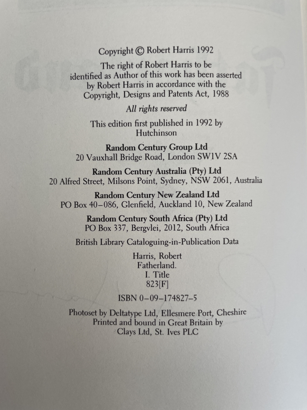 robert harris fatherland signed first edi3