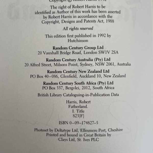 robert harris fatherland signed first edi3