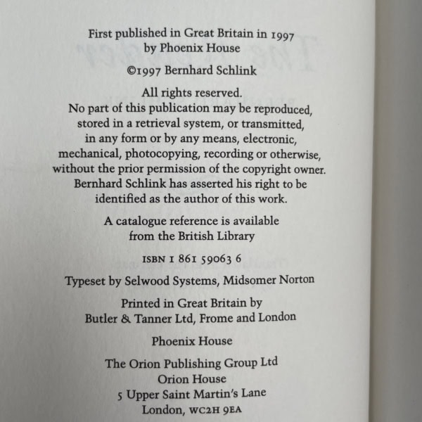 bernhard schlink The reader first ed2