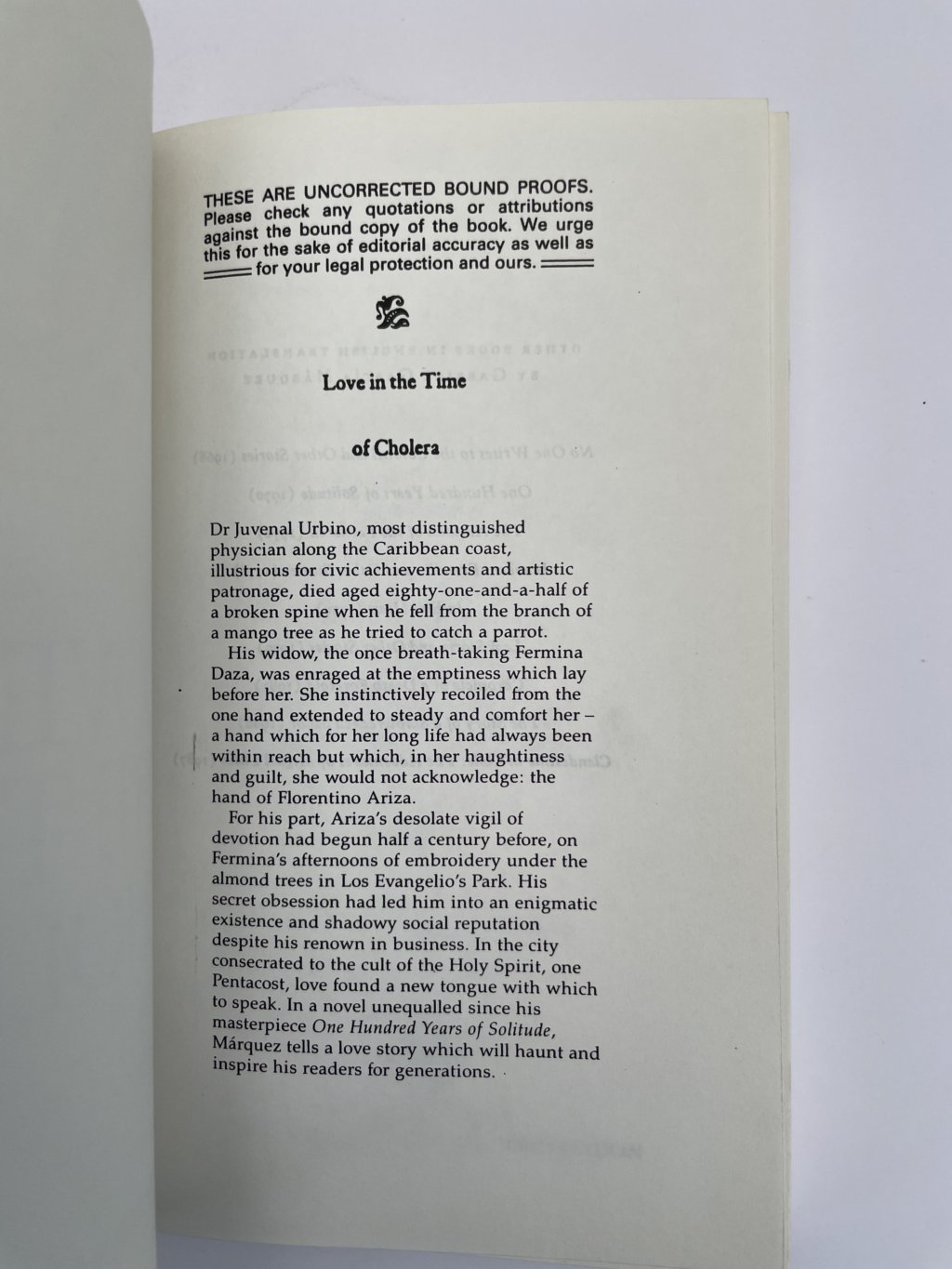 gabriel garcia marquez love in the time of cholera first with proof3