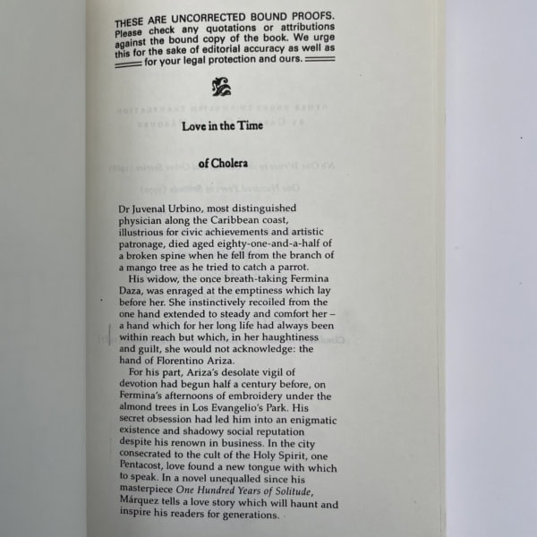 gabriel garcia marquez love in the time of cholera first with proof3