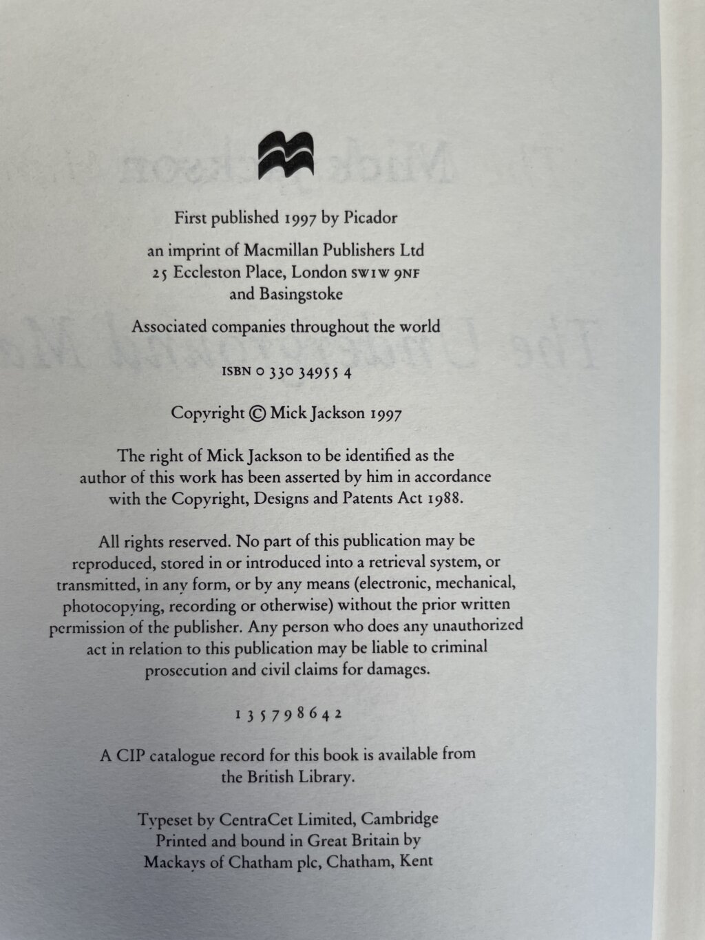 mick jackson the underground man first edition2