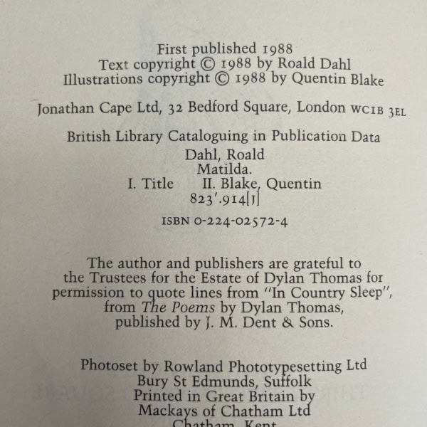 roald dahl matilda first edition with proof 2