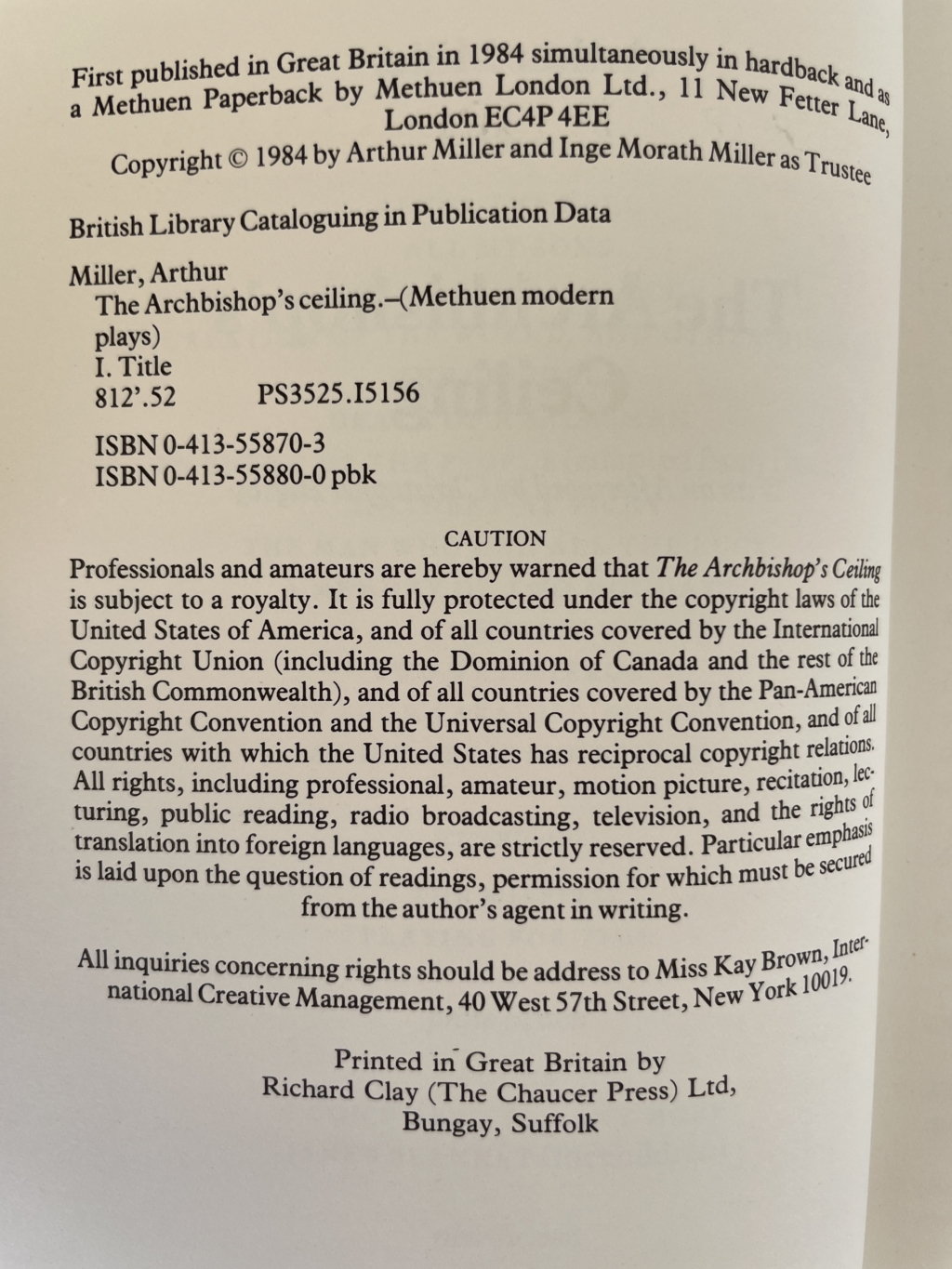 arthur miller the archbishops ceiling signed first pback 3