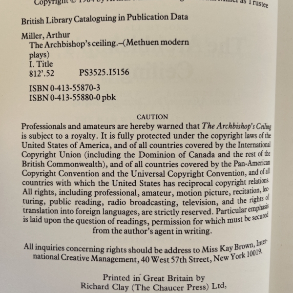 arthur miller the archbishops ceiling signed first pback 3