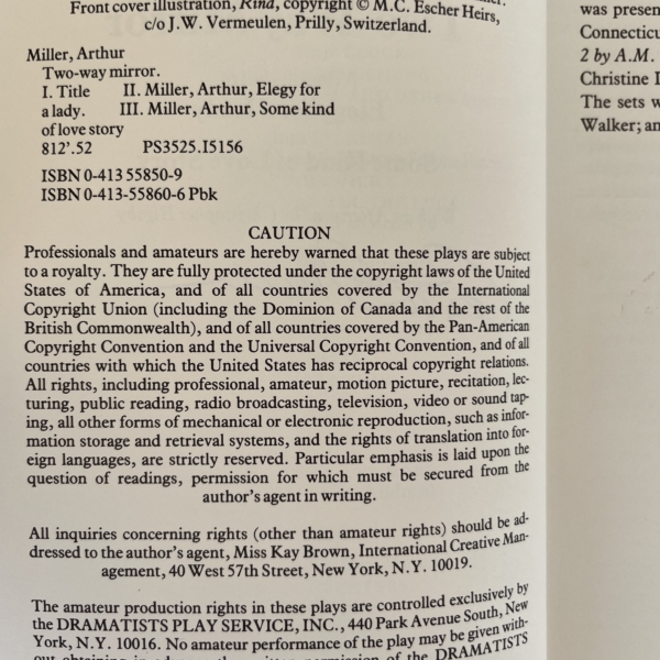 arthur miller two way mirror signed first pback 3