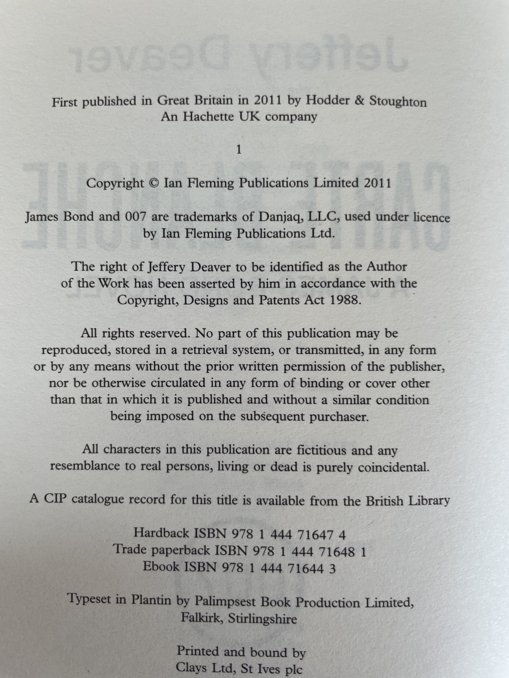 jeffery deaver carte blanche first ed2