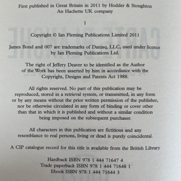 jeffery deaver carte blanche first ed2