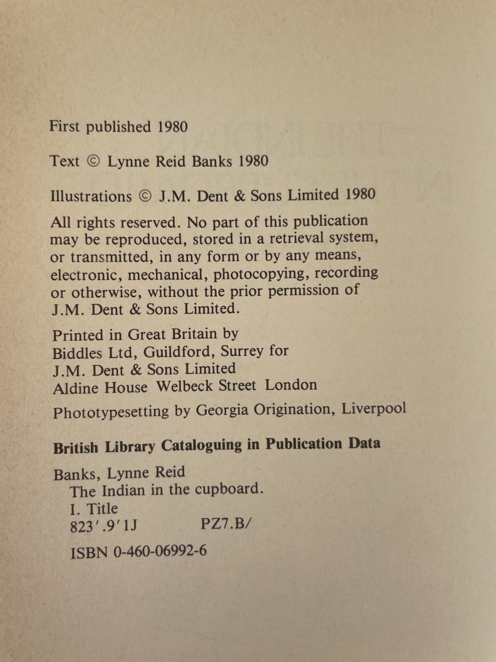 lynne reid banks the indian in the cupboard first ed2